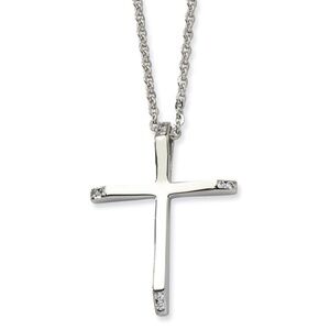 Stainless Steel CZ Cross Pendant Necklace